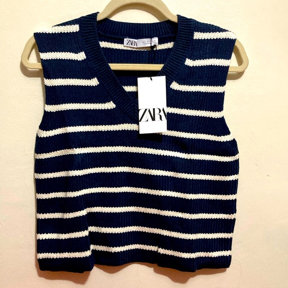 ZARA STRIPES SLEEVELESS KNIT CROPPED TOP SMALL - Picture 1 of 3